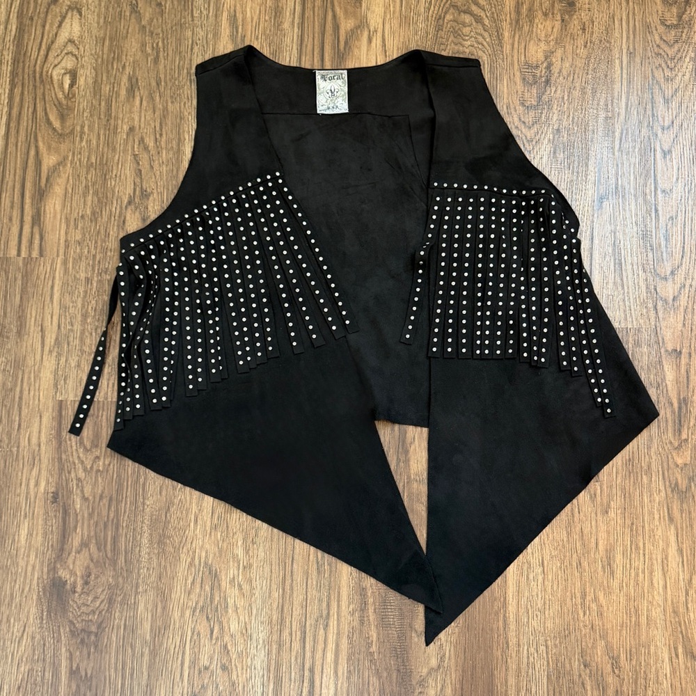 Vocal Black Studded Fringe Vest